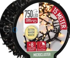 LED CLUSTER LIGHTING - 750 LIGHTS - EXTRA WARM WHITE - WITH 8 LIGHT FUNCTIONS AND TIMER