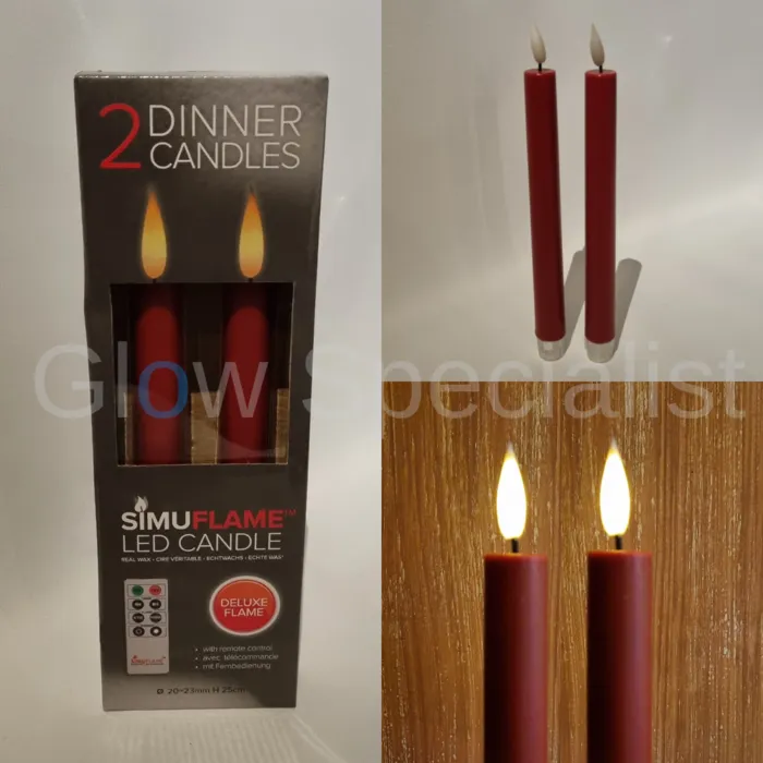 Simuflame LED SIMUFLAME CANDLES WITH REMOTE CONTROL - DELUXE FLAME - RED - SET OF 2