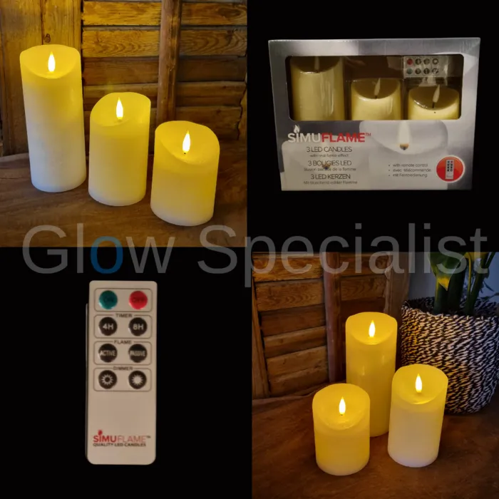 Simuflame SIMUFLAME LED KAARSEN  - SET VAN 3 - MET TIMER EN AFSTANDSBEDIENING - Ø 7,5CM