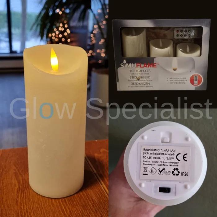Simuflame SIMUFLAME LED CANDLES - SET OF 3 - WITH TIMER AND REMOTE CONTROL - Ø 7,5CM