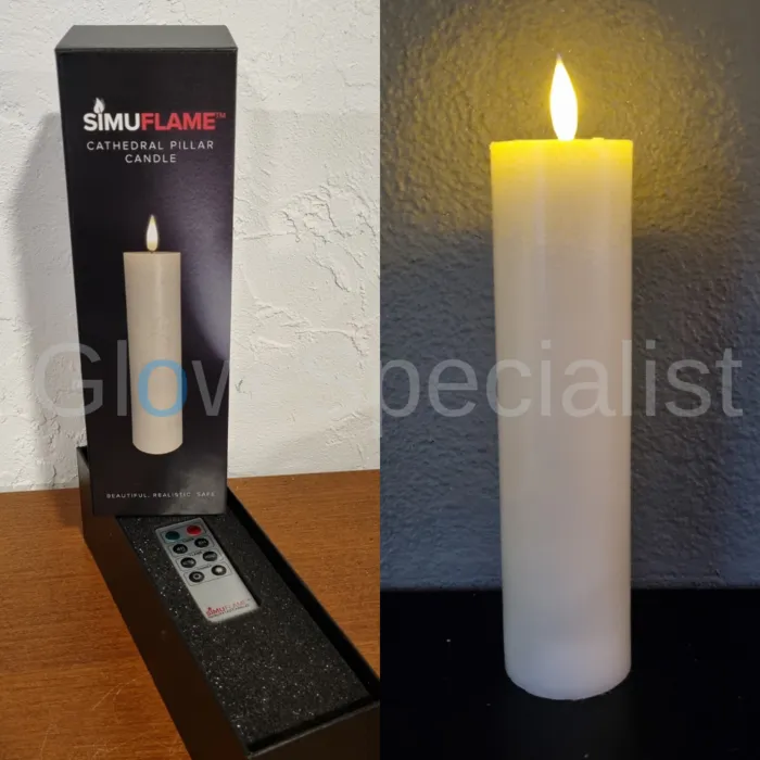 Simuflame SIMUFLAME  CATHEDRAL PILLAR LED CANDLE - 20 CM X Ø 5 CM - WITH REMOTE CONTROL AND TIMER - IN LUXURY GIFT BOX