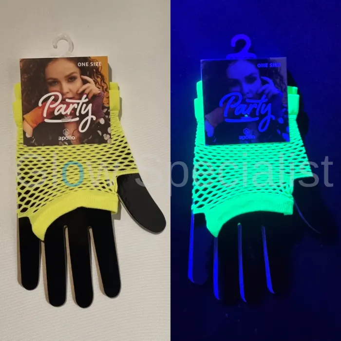 Apollo UV/BLACKLIGHT NEON HANDSCHOENEN - VINGERLOOS - KORT MODEL - 10 CM