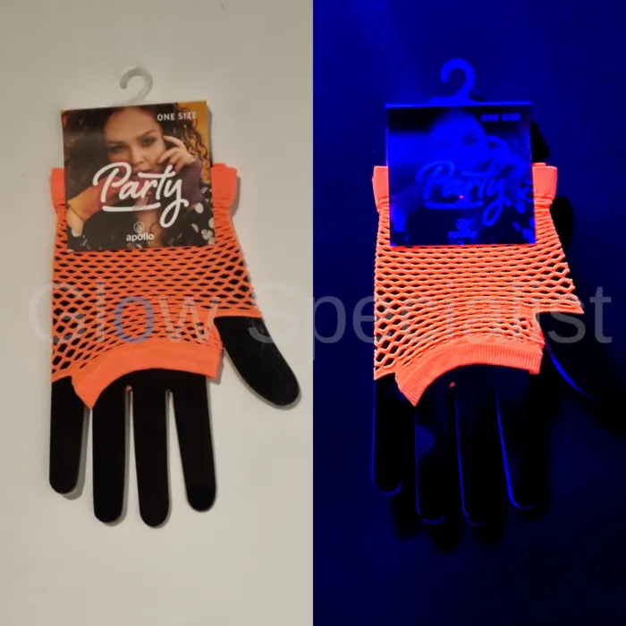 Apollo UV/BLACKLIGHT NEON HANDSCHOENEN - VINGERLOOS - KORT MODEL - 10 CM