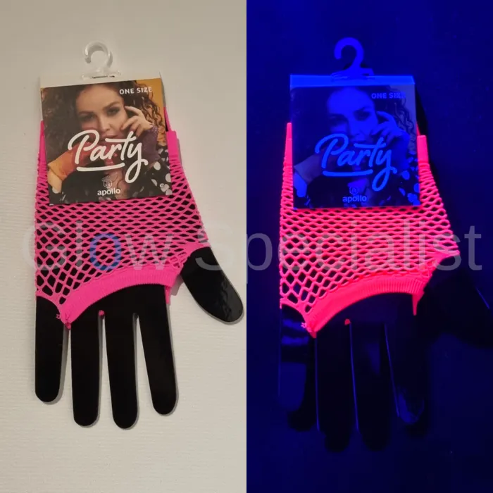 Apollo UV/BLACKLIGHT NEON HANDSCHOENEN - VINGERLOOS - KORT MODEL - 10 CM
