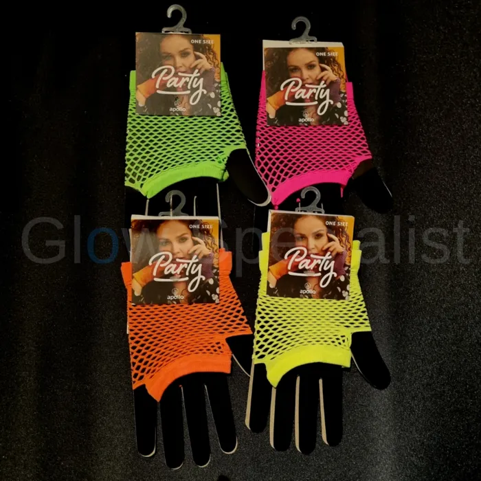 Apollo UV/BLACKLIGHT NEON HANDSCHOENEN - VINGERLOOS - KORT MODEL - 10 CM
