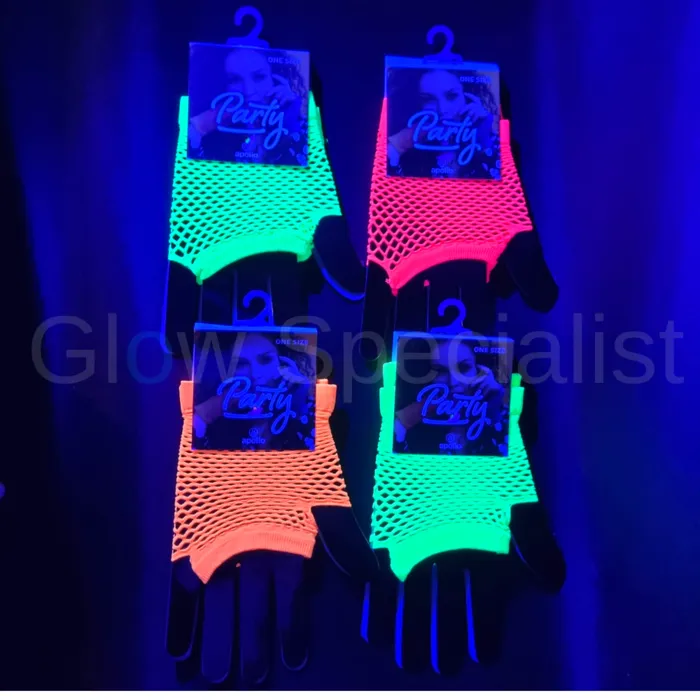 Apollo UV/BLACKLIGHT NEON HANDSCHOENEN - VINGERLOOS - KORT MODEL - 10 CM