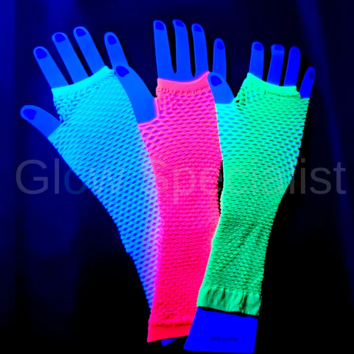 UV / BLACKLIGHT NEON GLOVES - FINGERLESS - 25 CM