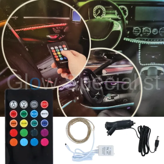 Dunlop Dunlop Draadloze Auto LED Strip – 1 Meter – 30 Multicolor LEDs – 12/24V – Inclusief Afstandsbediening