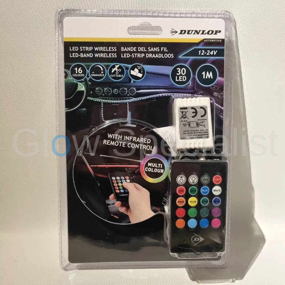 Dunlop Dunlop Wireless Car LED Strip – 1 Meter – 30 Multicolor LEDs – 12/24V – Remote Included