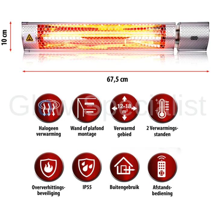 INFRARED PATIO HEATER - WITH REMOTE CONTROL - IP55 - 2000W