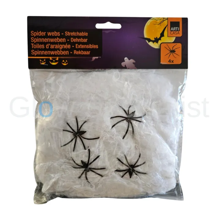 STRETCHABLE SPIDER WEB INCL. 4 SPIDERS - 55 GRAM