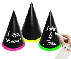 Folat WRITABLE PARTY HATS WITH NEON BORDER - INCL. CRAYONS - 6 PCS