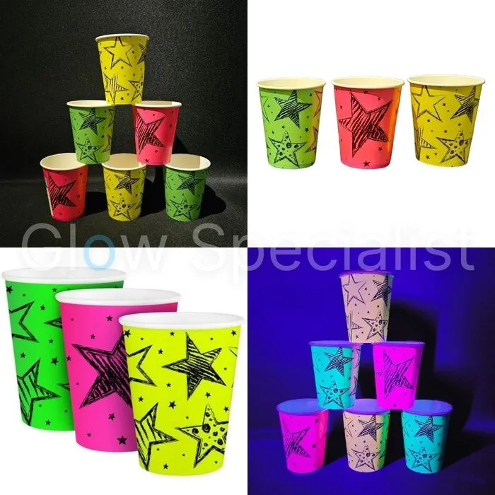 Folat UV NEON PARTY CUPS - STAR - 6 PIECES