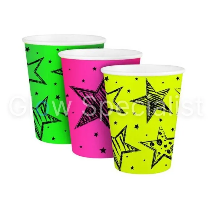Folat UV NEON PARTY CUPS - STAR - 6 PIECES