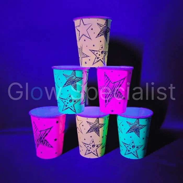 Folat UV NEON BEKERTJES - STER - 6 STUKS