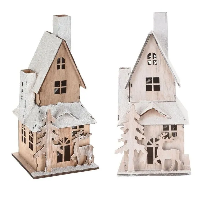Glow Specialist CHRISTMAS HOUSE - WOOD - WITH LED - 20 CM - ASSORTED