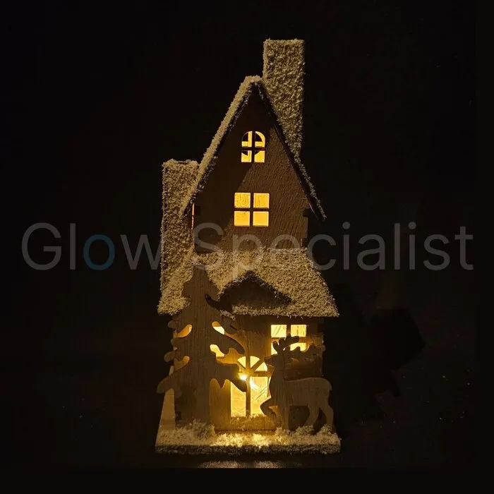 Glow Specialist CHRISTMAS HOUSE - WOOD - WITH LED - 20 CM - ASSORTED