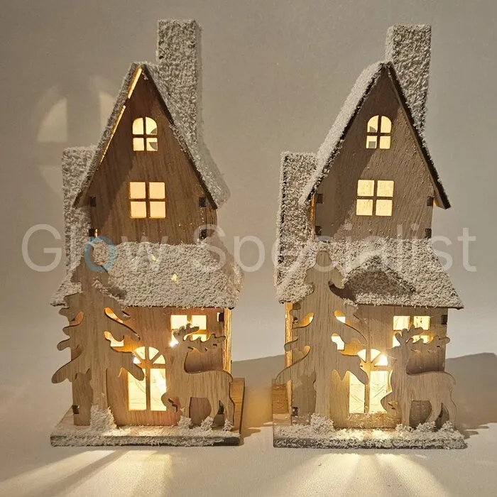 Glow Specialist CHRISTMAS HOUSE - WOOD - WITH LED - 20 CM - ASSORTED