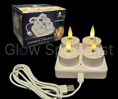 Glow Specialist 4 RECHARGEABLE LED TEA LIGHTS - INCL. CHARGER - WHITE