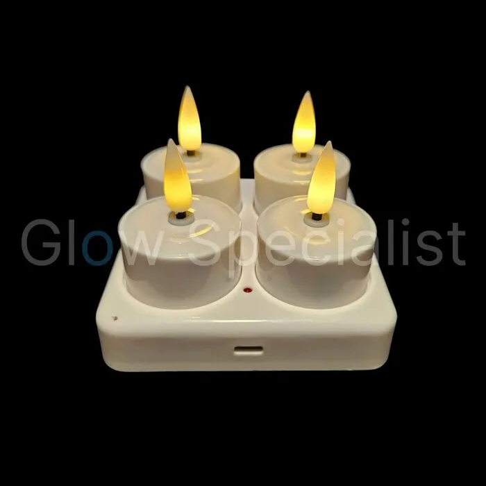 Glow Specialist 4 RECHARGEABLE LED TEA LIGHTS - INCL. CHARGER - WHITE
