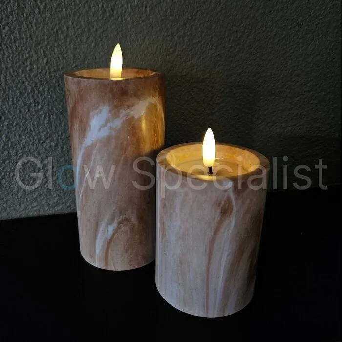 LED CANDLE - MARBLE - BROWN - WITH TIMER - Ø 7.5 X H 10 CM