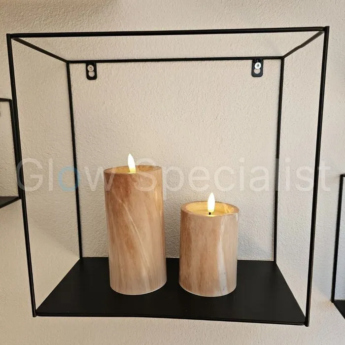 LED CANDLE - MARBLE - BROWN - WITH TIMER - Ø 7.5 X H 10 CM