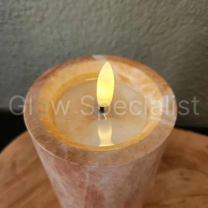 LED CANDLE - MARBLE - BROWN - WITH TIMER - Ø 7.5 X H 10 CM