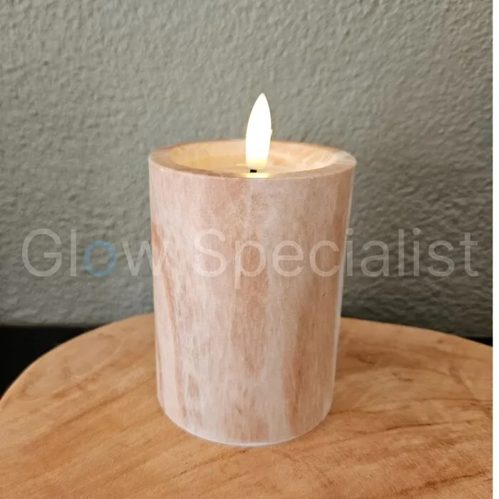 LED CANDLE - MARBLE - BROWN - WITH TIMER - Ø 7.5 X H 10 CM