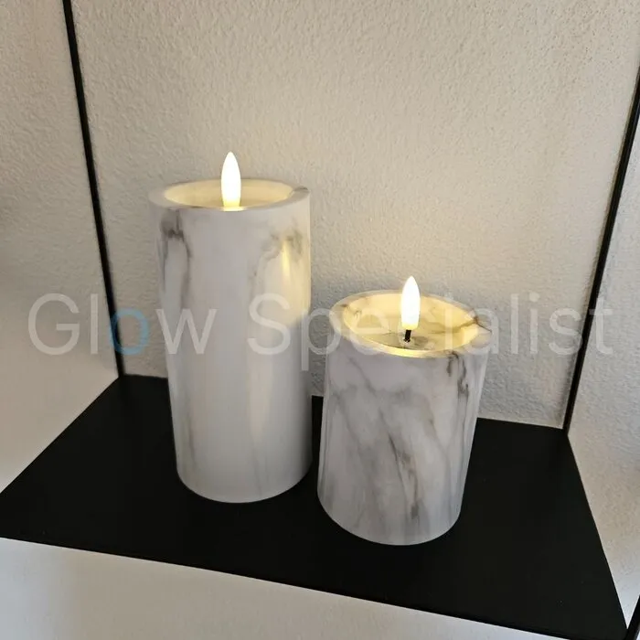 LED CANDLE - MARBLE - WHITE - WITH TIMER - Ø 7,5 X H 15 CM