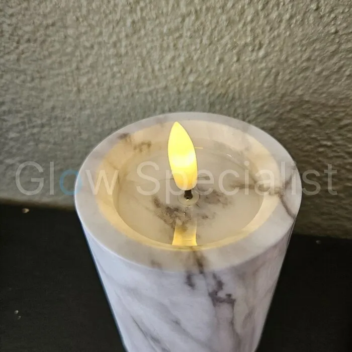 LED CANDLE - MARBLE - WHITE - WITH TIMER - Ø 7,5 X H 15 CM