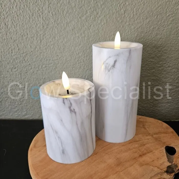 LED CANDLE - MARBLE - WHITE - WITH TIMER - Ø 7,5 X H 15 CM