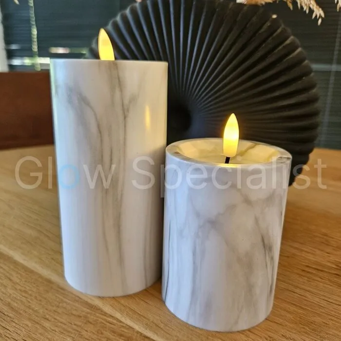 LED CANDLE - MARBLE - WHITE - WITH TIMER - Ø 7,5 X H 15 CM