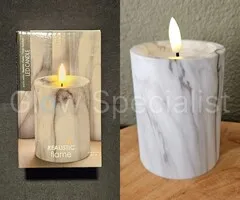 LED CANDLE - MARBLE - WHITE - WITH TIMER - Ø 7,5 X H 10 CM
