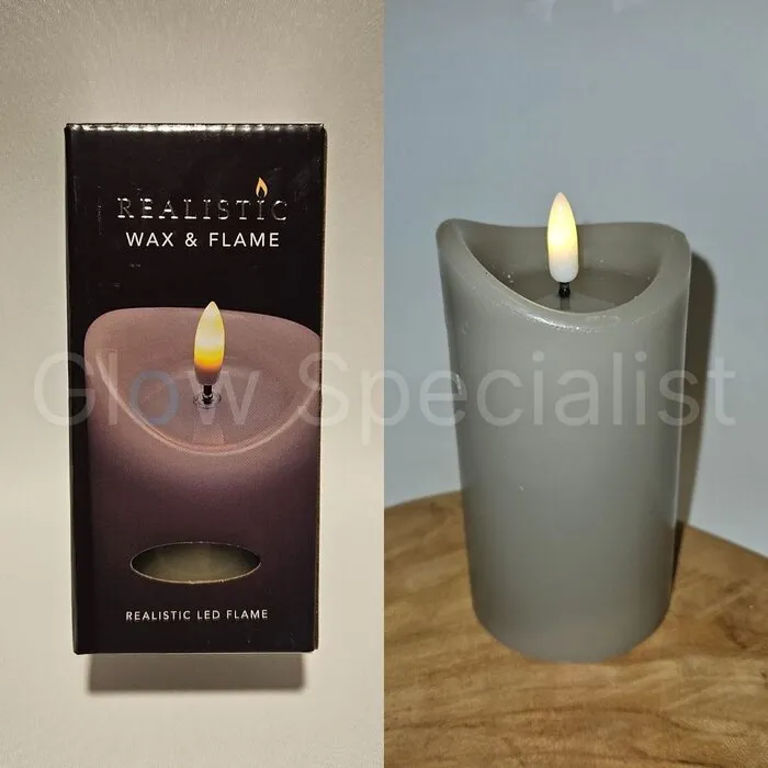 LED CANDLE - WAX - GRAY - WITH TIMER - Ø 7 X H 12,5 CM