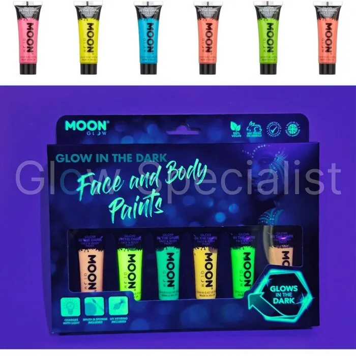 Moon FACE & BODY PAINT SET - GLOW IN THE DARK - UV - MOON
