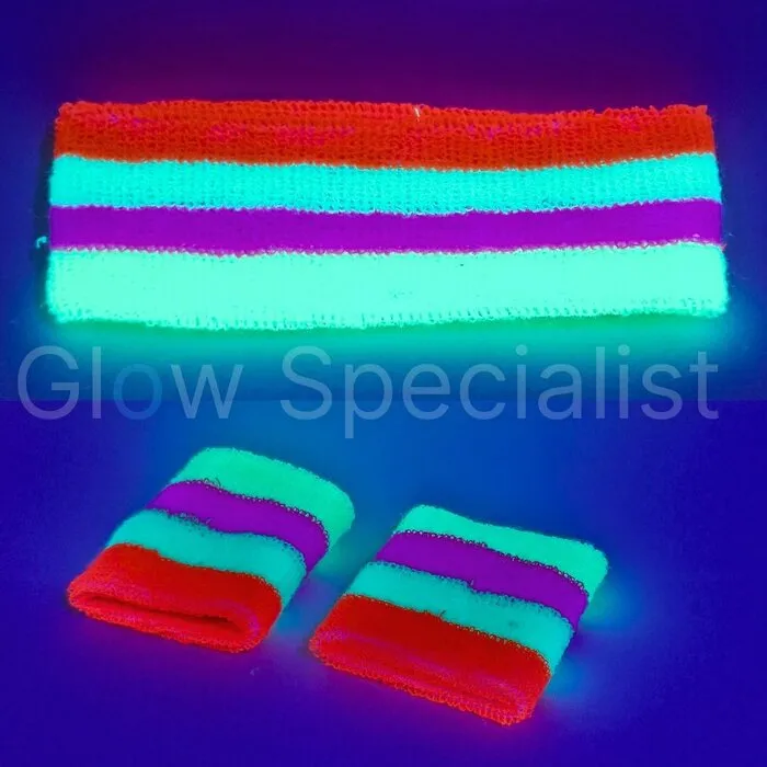 Glow Specialist UV NEON HOOFDBAND + 2 POLSBANDJES - 3-DELIGE SET - MULTICOLOR