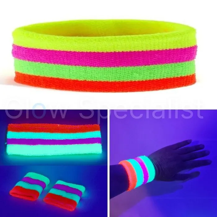 Glow Specialist UV NEON HOOFDBAND + 2 POLSBANDJES - 3-DELIGE SET - MULTICOLOR