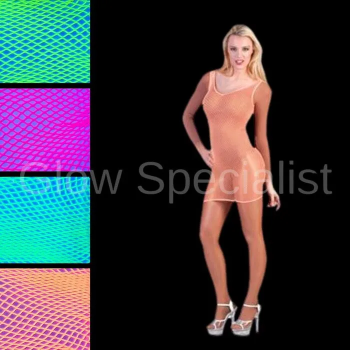 FISHNET DRESS - UV / BLACKLIGHT - NEON ORANGE