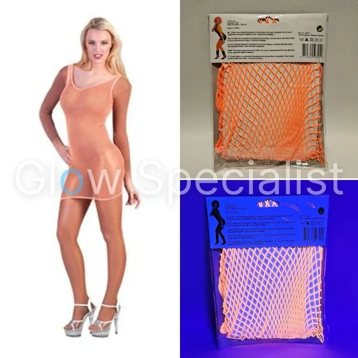 FISHNET DRESS - UV / BLACKLIGHT - NEON ORANGE