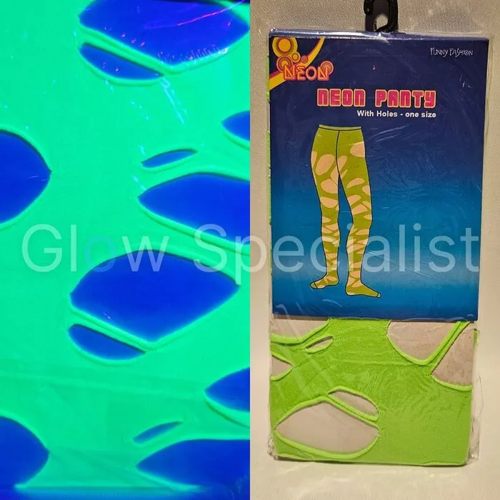TIGHTS WITH LARGE HOLES  - UV / BLACKLIGHT - NEON GREEN