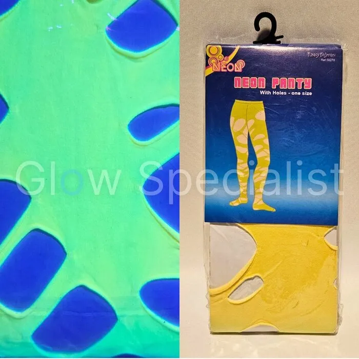 TIGHTS WITH LARGE HOLES  - UV / BLACKLIGHT - NEON YELLOW