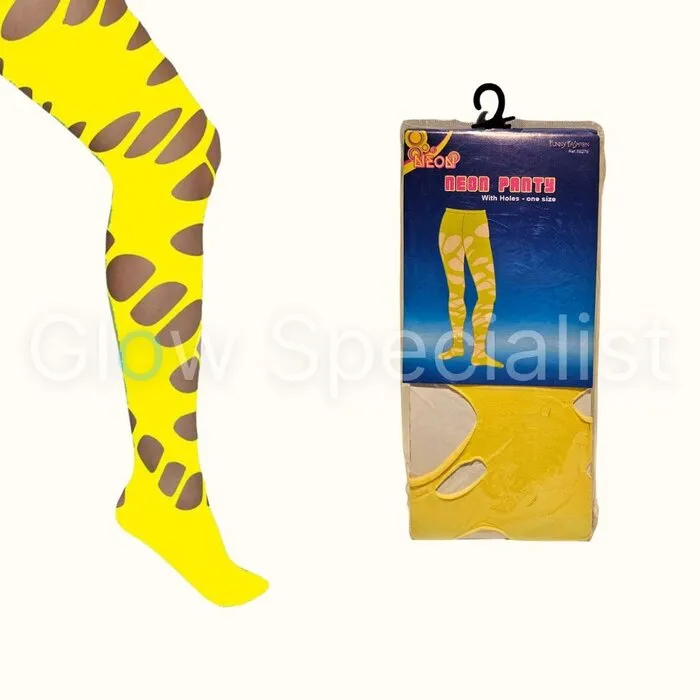TIGHTS WITH LARGE HOLES  - UV / BLACKLIGHT - NEON YELLOW