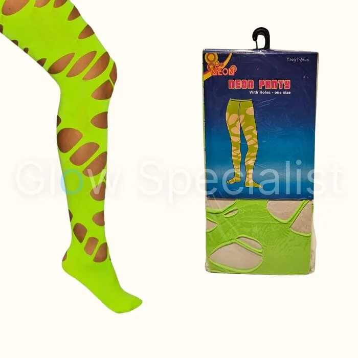 TIGHTS WITH LARGE HOLES  - UV / BLACKLIGHT - NEON GREEN