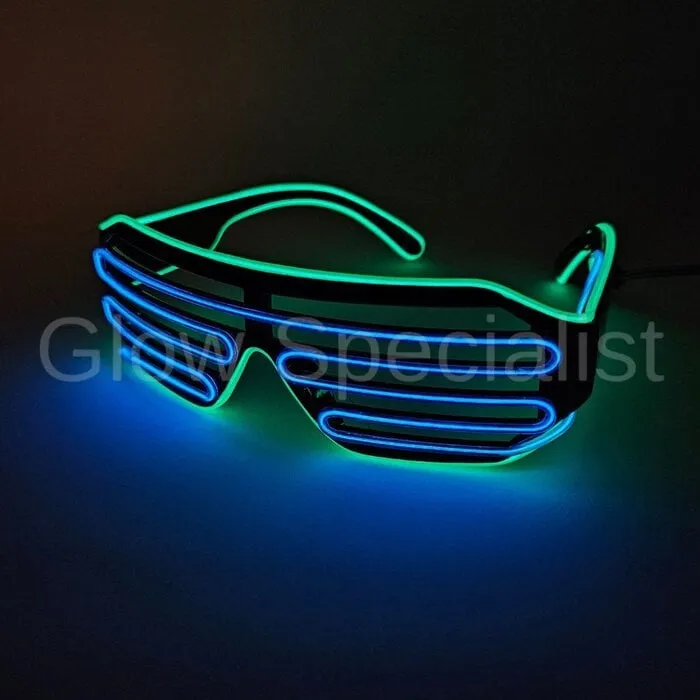 EL-WIRE SHUTTER BRIL - ZWART MONTUUR  - BLAUW / GROEN LED