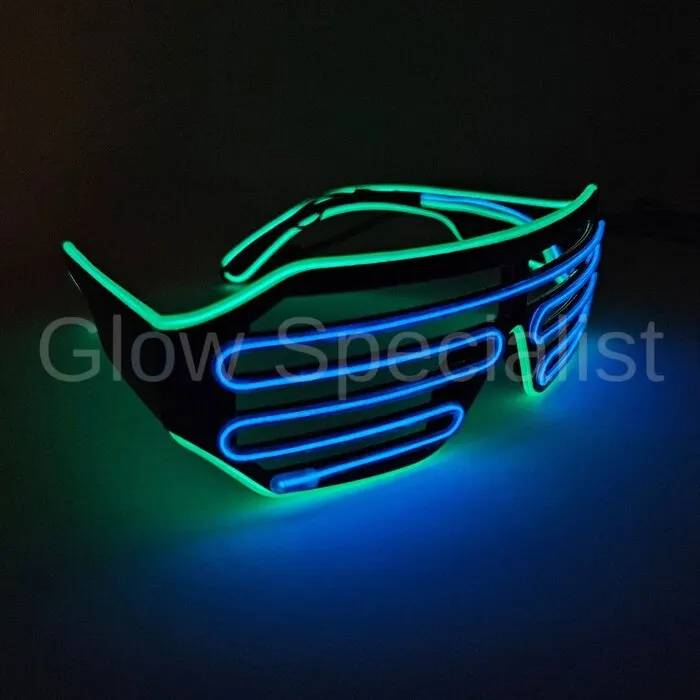 EL-WIRE SHUTTER GLASSES - BLACK MODEL - BLUE / GREEN LED