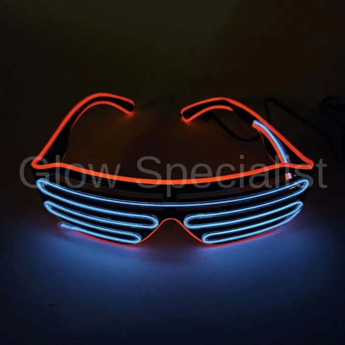 EL-WIRE SHUTTER GLASSES - BLACK MODEL - BLUE / RED LED