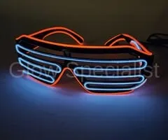 EL-WIRE SHUTTER GLASSES - BLACK MODEL - BLUE / RED LED
