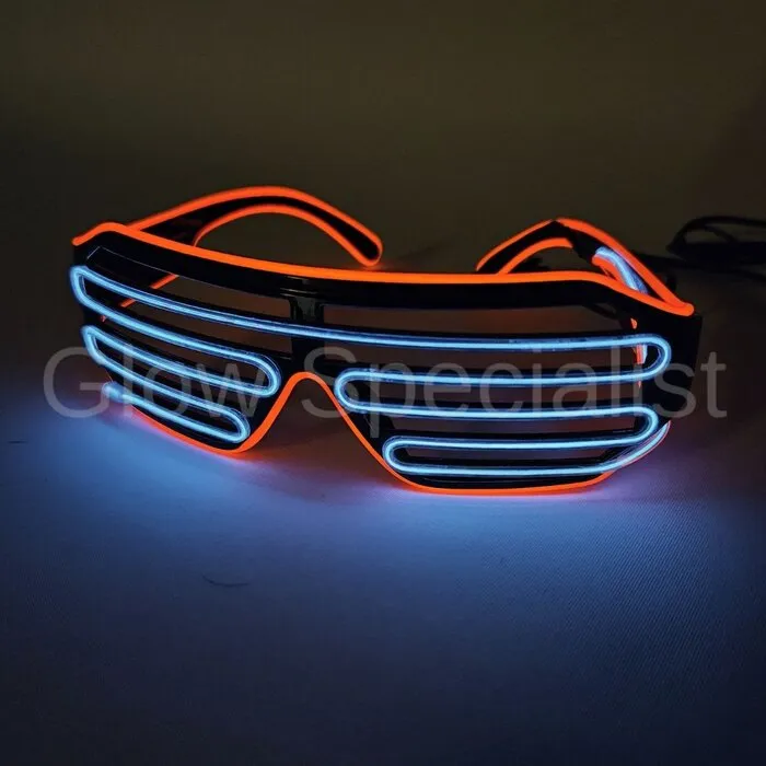 EL-WIRE SHUTTER GLASSES - BLACK MODEL - BLUE / RED LED