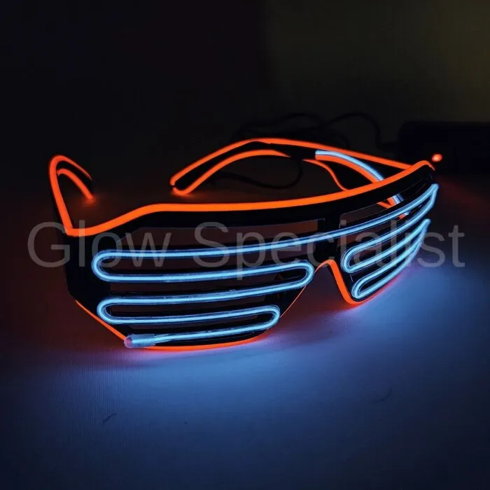 EL-WIRE SHUTTER GLASSES - BLACK MODEL - BLUE / RED LED