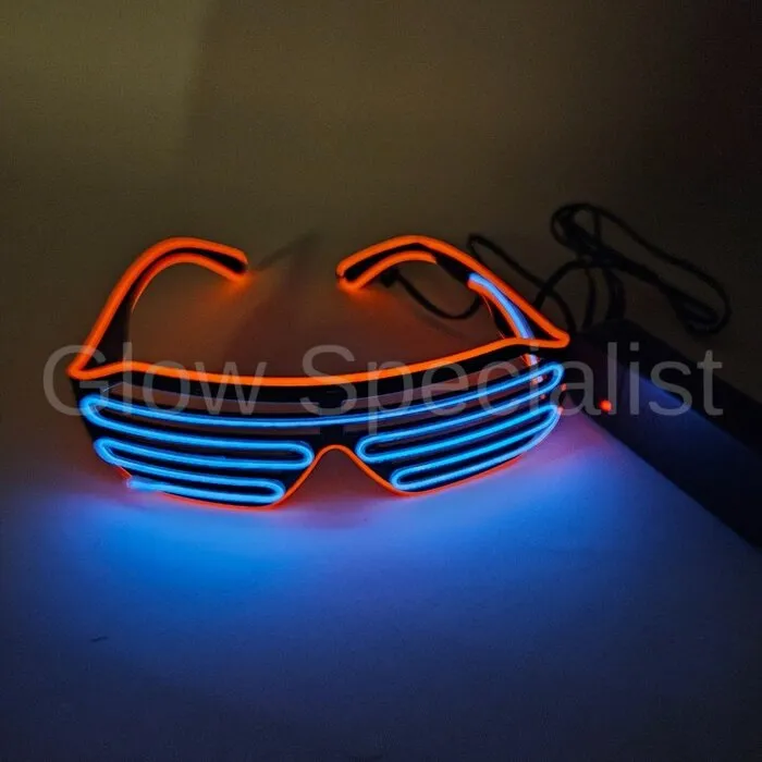 EL-WIRE SHUTTER GLASSES - BLACK MODEL - BLUE / RED LED